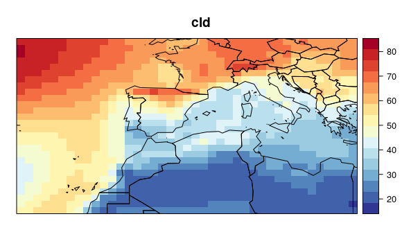 Figure 4. Historical (1961-90) CMIP5 data for cloudiness (cld).