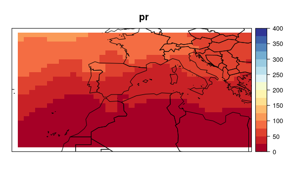 Figure 4. Historical (1961-90) CMIP5 data for precipitation (pr).