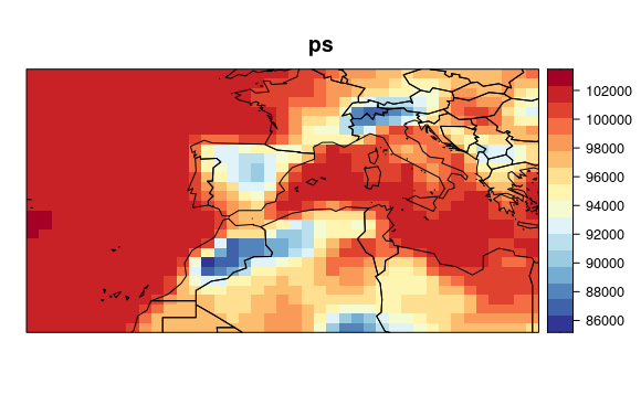 Figure 4. Historical (1961-90) CMIP5 data for surface pressure (ps).