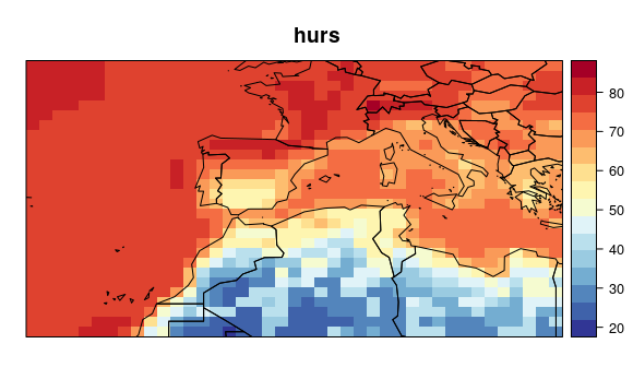 Figure 4. Historical (1961-90) CMIP5 data for relative humidity (rhum).