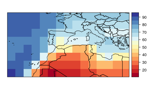 Figure 1. Historical (1961-90) TraCE21ka data for relative humidity (rhum).