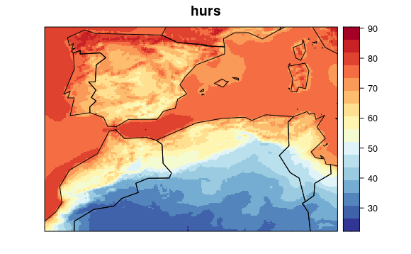 Figure 3. Historical (1961-90) UERRA data for relative humidity (rhum).