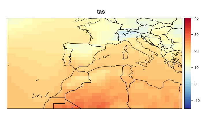 Figure 4. Historical (1961-90) CMIP5 data for mean surface temperature (tas).