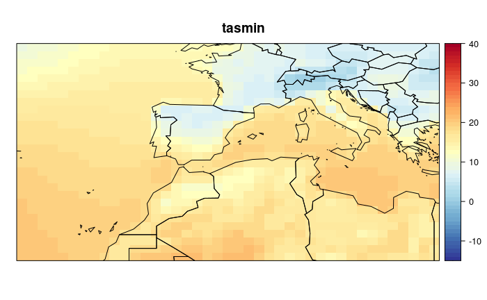 Figure 4. Historical (1961-90) CMIP5 data for minimum surface temperature (tasmin).