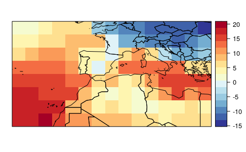 Figure 1. Historical (1961-90) TraCE21ka data for minimum surface temperature (tsmn).