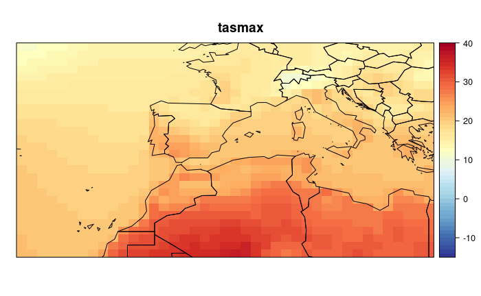 Figure 4. Historical (1961-90) CMIP5 data for maximum surface temperature (tasmax).