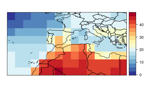 Figure 1. Historical (1961-90) TraCE21ka data for maximum surface temperature (tsmx).