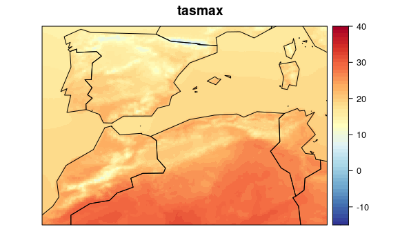 Figure 3. Historical (1961-90) UERRA data for maximum surface temperature (tasmax).