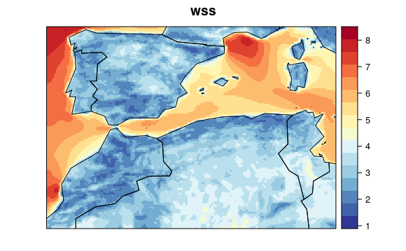 Figure 3. Historical (1961-90) UERRA data for wind speed (wss).