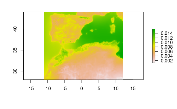 Figure 2. Rate of change (slope) of temperatures during 500 years of warming during the Bolling-Allerod.